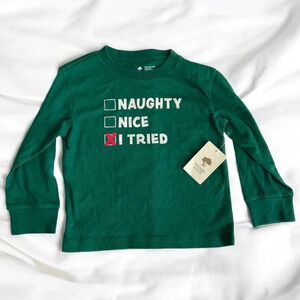 Tucker & Tate Kids Long Sleeve Naughty Nice Graphic T-Shirt Green Size 2